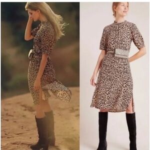 Anthropologie McKenzie Leopard Print Midi Dress Sz Small